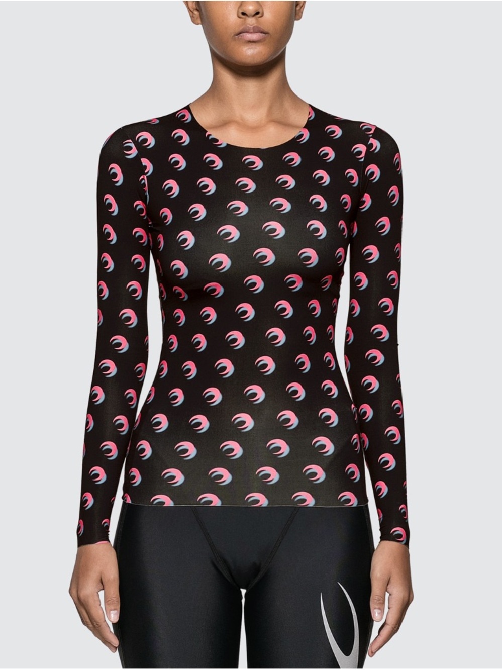 NWT Marine Serre Iconic Crescent Moon Top Black Pink Stretch Jersey Long‎ Sleeve